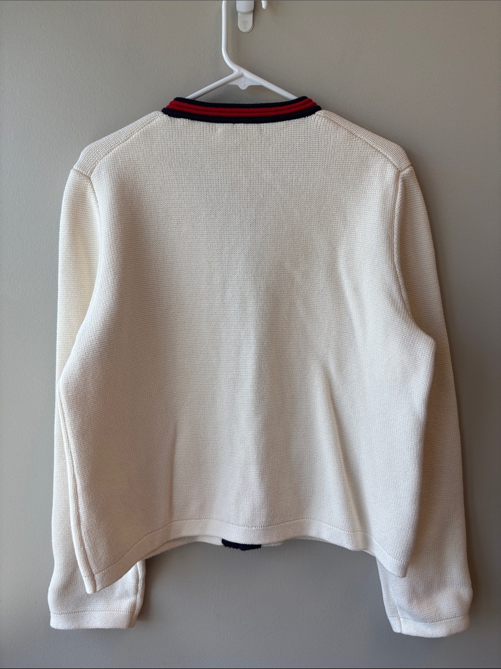 J. Crew Cream Knit Cardigan with Navy & Red Trim - Picture 4 of 5